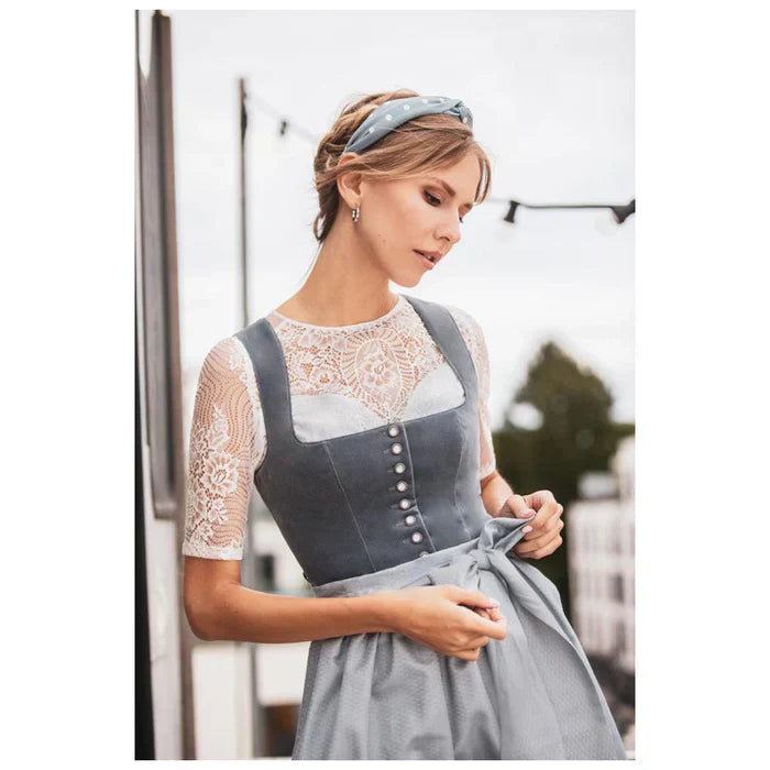 MarJo Dirndl Grau modern kombiniert mit Dirndlbluse
