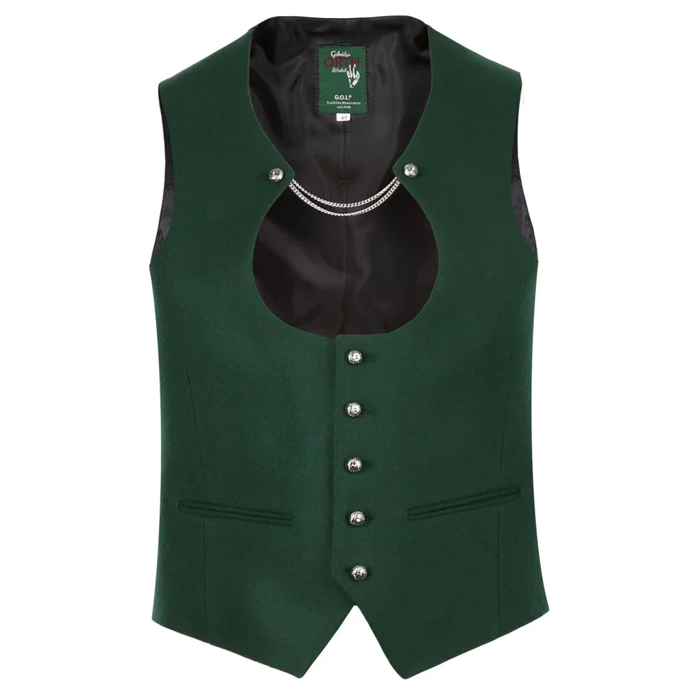 Elegante grüne Miesbacher Herren Trachtenweste in Größe 54 und hochwertigen Knöpfen für das perfekte Trachtenoutfit