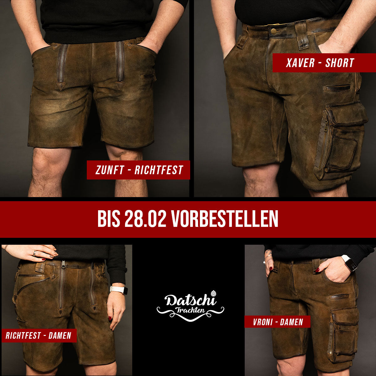 Neue Arbeitslederhosen für Damen und Herren bei Datschi Trachten. Zimmermann Lederhose, Arbeitshosen und Cargo Lederhosen