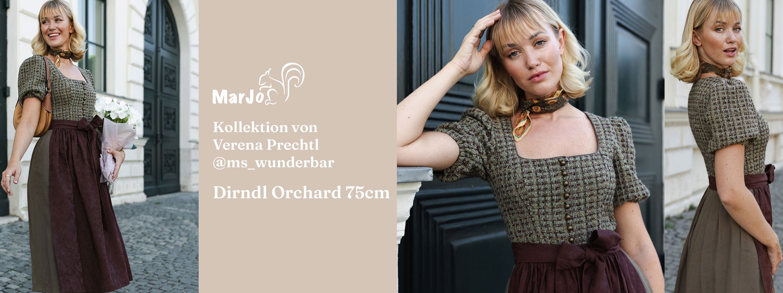 Dirndl von Verena Precht entworfen in Zusammenarbeit mit Marjo Dirndl. Schönes Herbst Dirndl das man ohne Bluse tragen kann