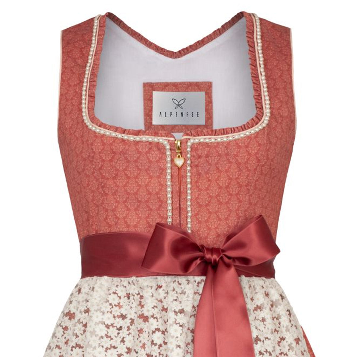 Alpenfee Dirndl Amy Lachs Rot Borte 60cm - Datschi Trachten