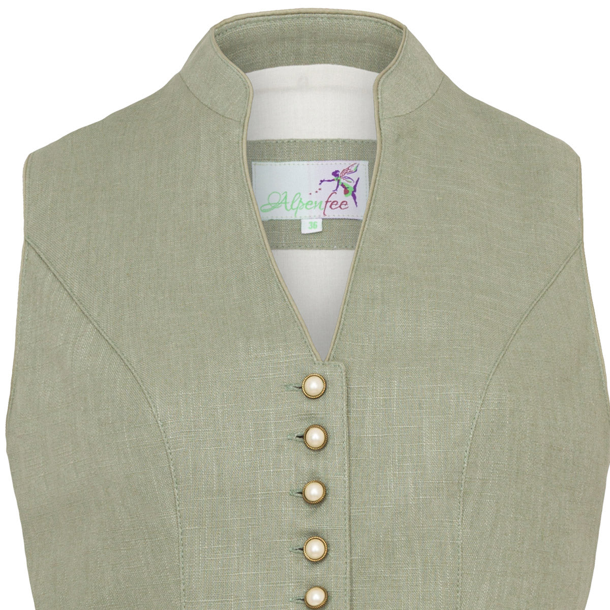 Alpenfee Dirndl Xara Mint Grün Hochgeschlossen 60cm Mieder Muster: Leinen Rock Muster: Einfarbig Schürzen Muster: Blumen,  Edelweiss Ausschnitt: Hochgeschlossen,  V-Ausschnitt