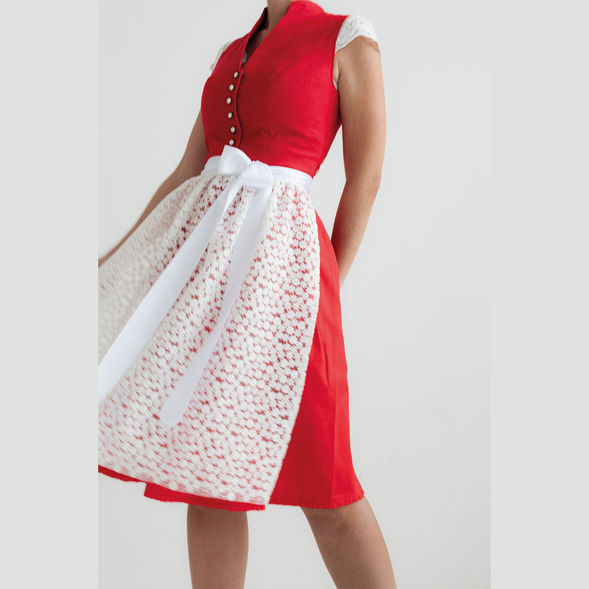 Alpenfee Dirndl Xara Rot Hochgeschlossen 60cm - Datschi Trachten