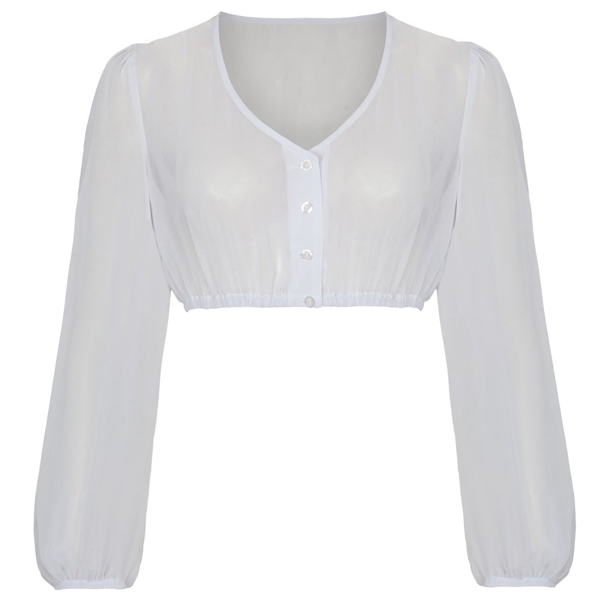 Alpenfee Dirndl Bluse Fenja Chiffon Langarm Spitze Weiß - Datschi Trachten