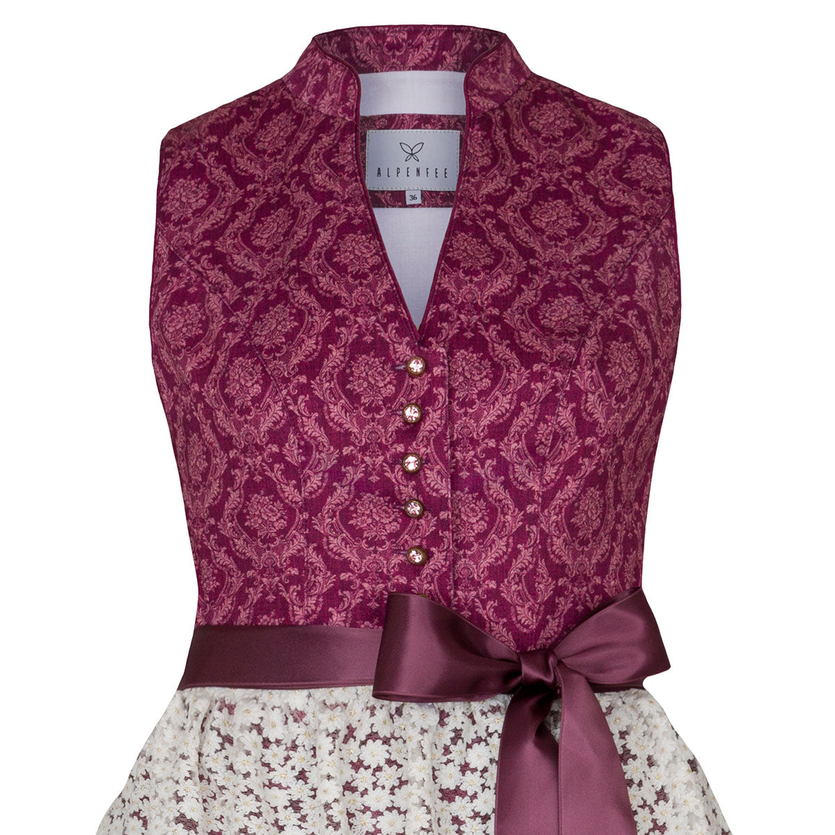 Alpenfee Dirndl Lara Beere 60cm Hochgeschlossen Blumenmuster