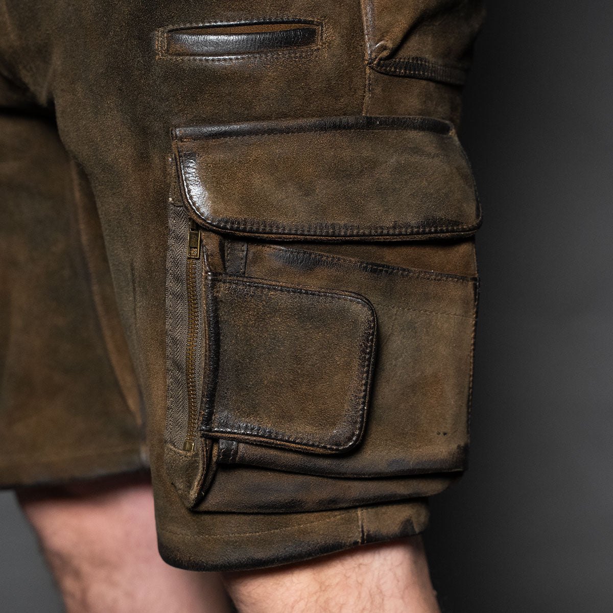 Datschi Trachten Cargo Lederhose Xaver Shorts Braun