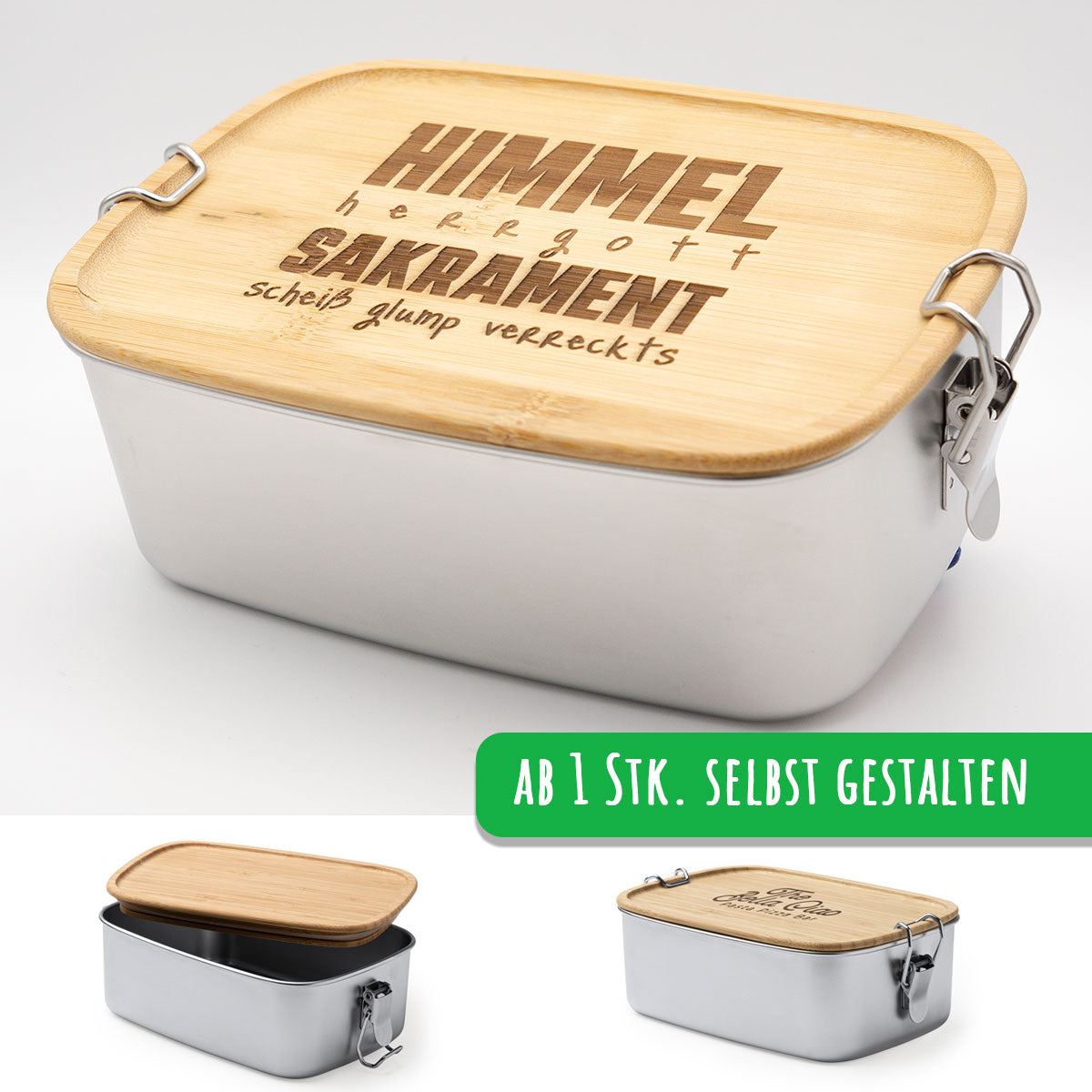 Brotzeitdose Edelstahl mit Holzdeckel Selbst Gestalten ab 1 Stk. Personalisiert