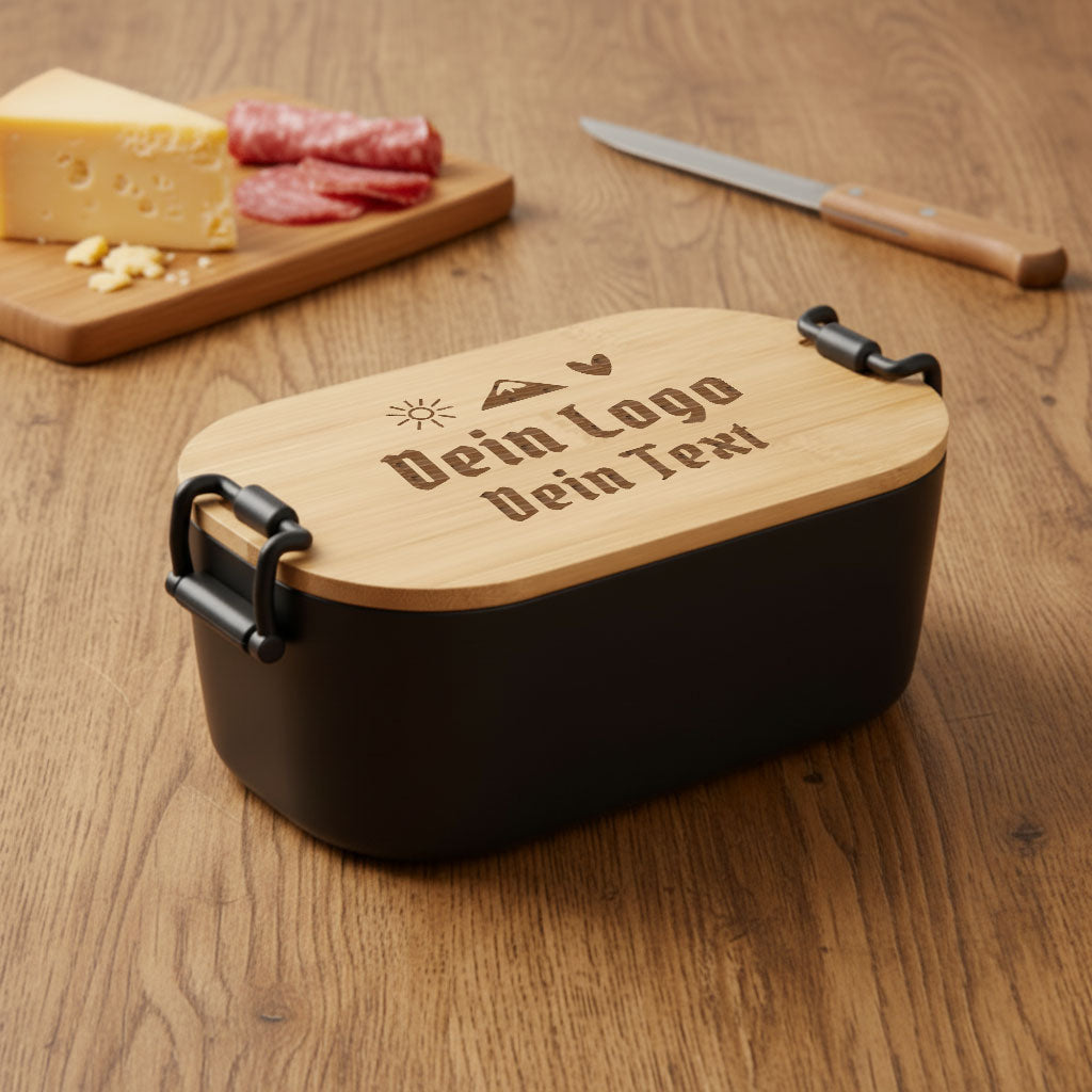Brotzeitdose mit Holzdeckel mit eigenem Logo ab 1 Stk.