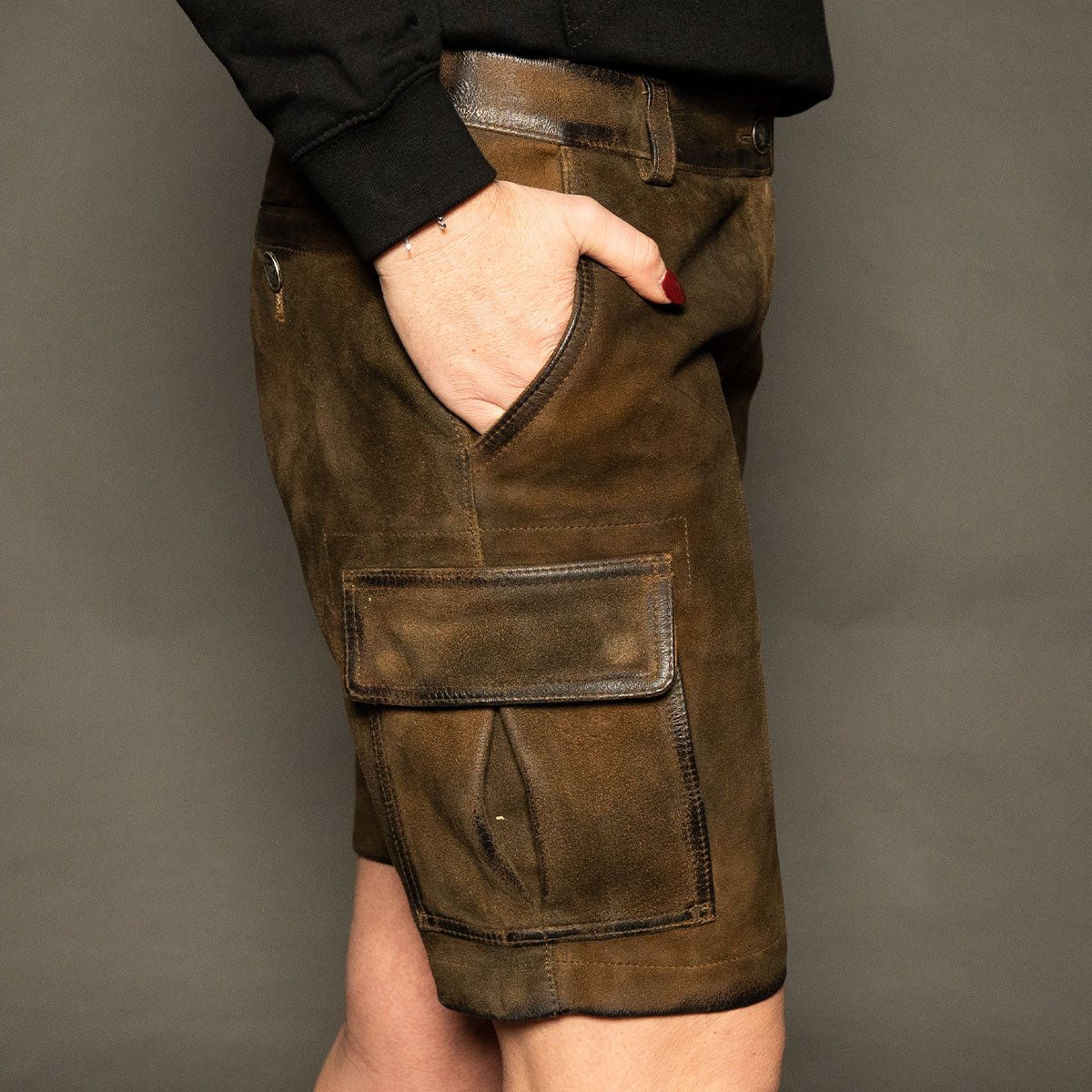 Datschi Trachten Damen Cargo Lederhose Leni Braun Wildbock Leder