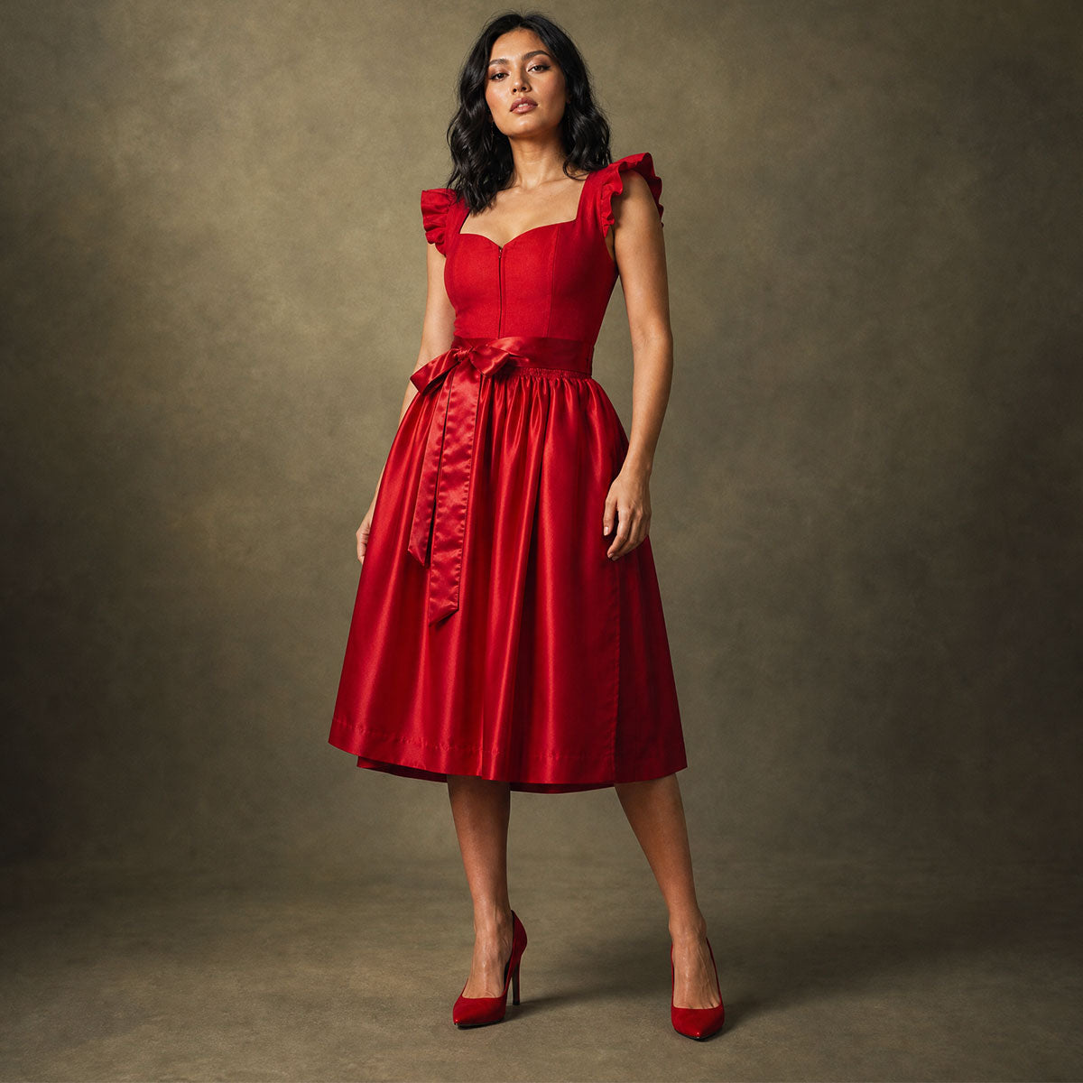 Elli & Juliette 2-in-1 Dirndl Fiona Soraya Rot mit abnehmbarem Flügelarm 70 cm