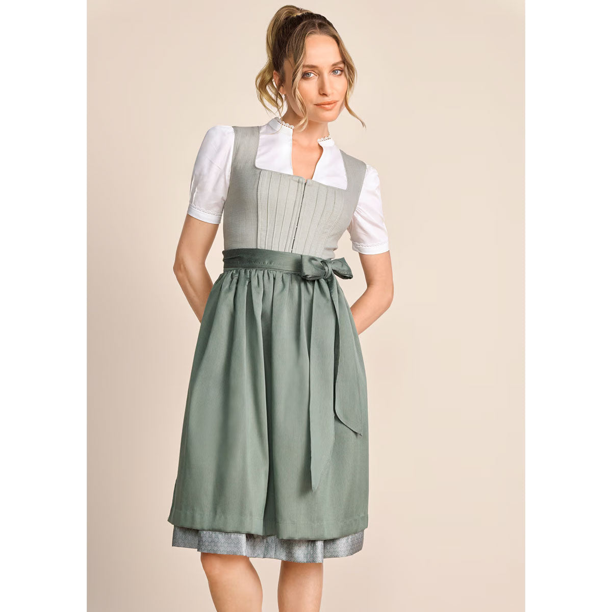Krüger Dirndl Margit Grün 60cm Leinen Mieder - Datschi Trachten