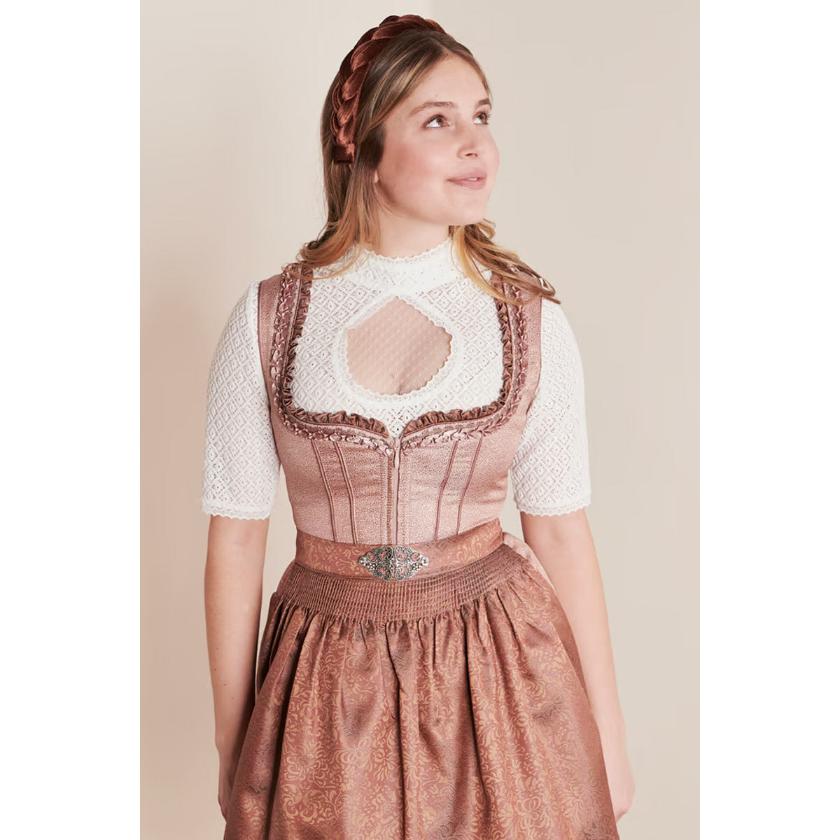 Krüger Dirndl Zafina Bronze Herz-Ausschnitt 50cm Mieder Muster: Blumen,  Ornamente Rock Muster: Blumen,  Ornamente Schürzen Muster: Ornamente,  Blumen Ausschnitt: Herz Ausschnitt