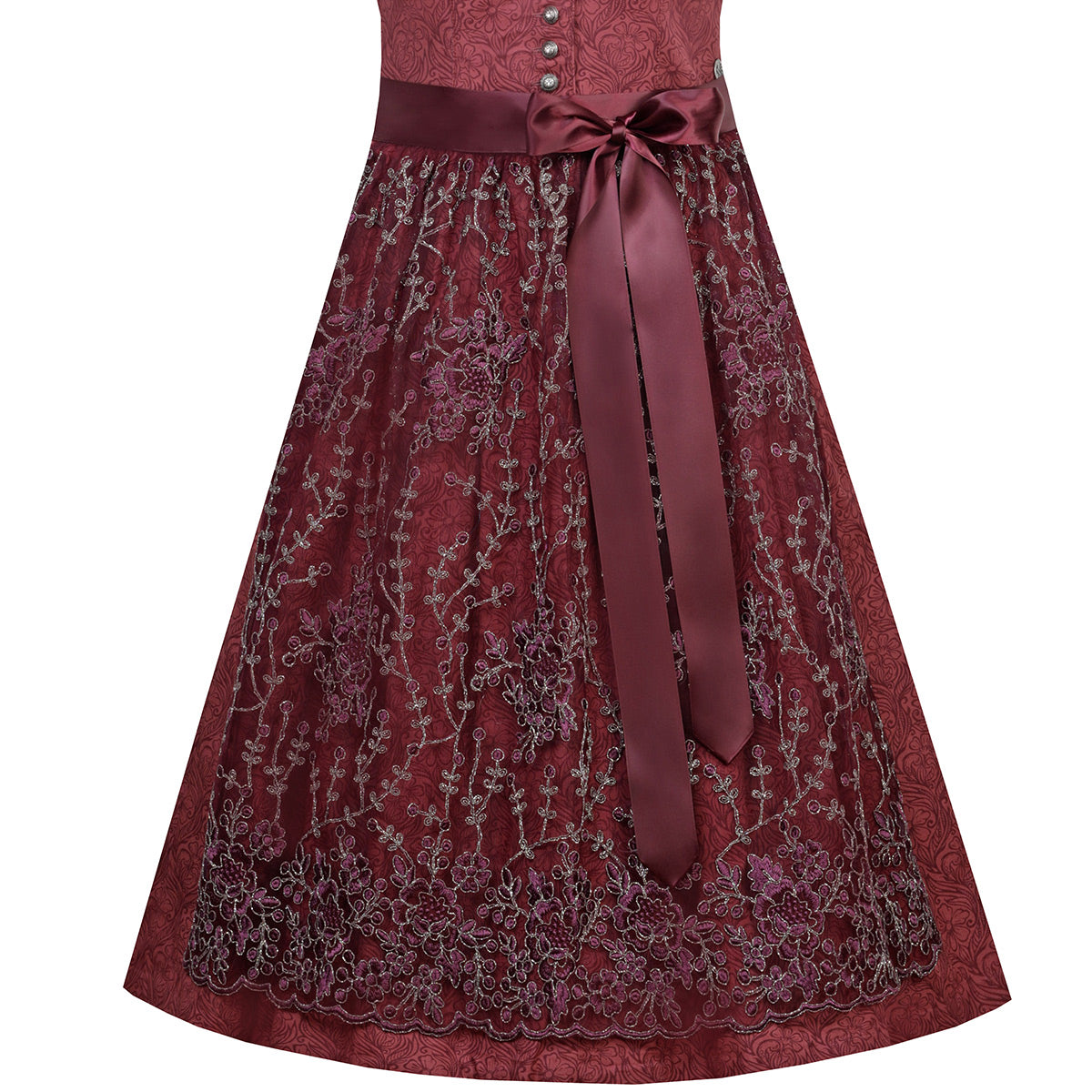 MarJo Dirndl Carola Weinrot/Rot V-Ausschnitt 65cm - Datschi Trachten