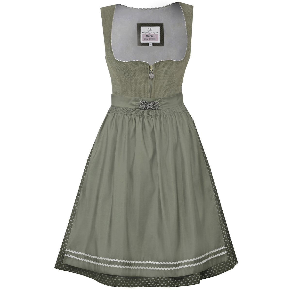MarJo Dirndl Gauting Farn Grün 65cm mit Reißverschluss und Schließe Farbe: Grün