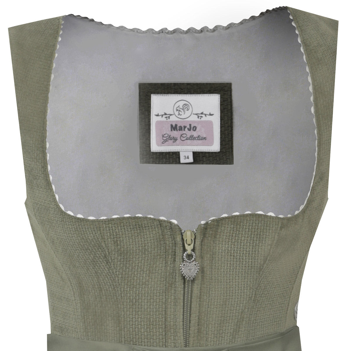 MarJo Dirndl Gauting Farn Grün 65cm mit Beidseitige Eingriffstaschen im Rock, Borte und Elegant Design Dirndl Längentyp Midi (60-75cm)