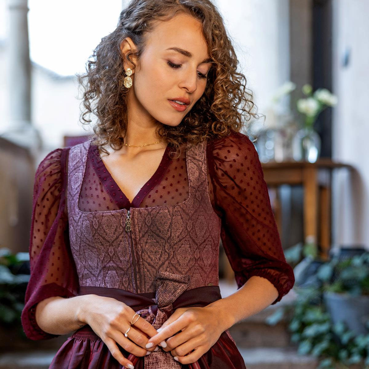 MarJo Dirndlbluse Ahorntal Bordeux Dreiviertelarm Puffärmel - Datschi Trachten