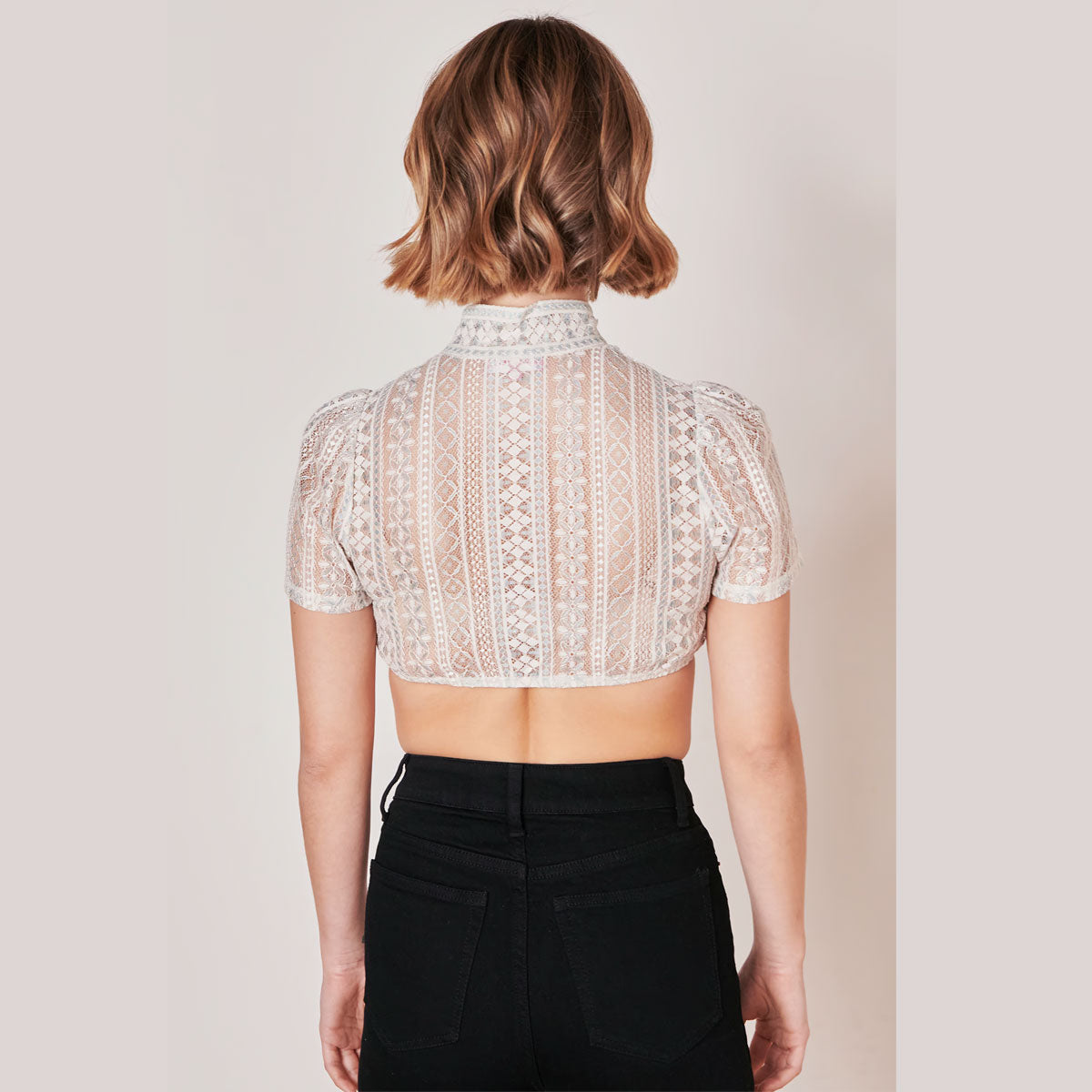 Krüger Dirndlbluse Kali Beige Perlen Knopfleiste - Datschi Trachten