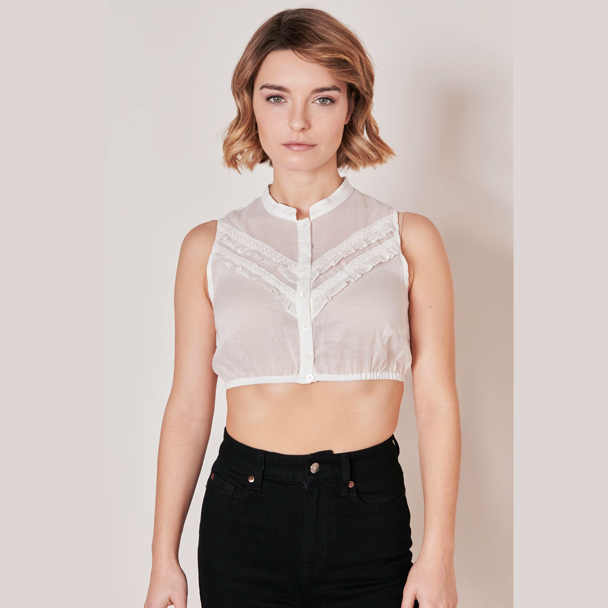 Krüger Dirndlbluse Thyra Ecru Hochgeschlossen - Datschi Trachten