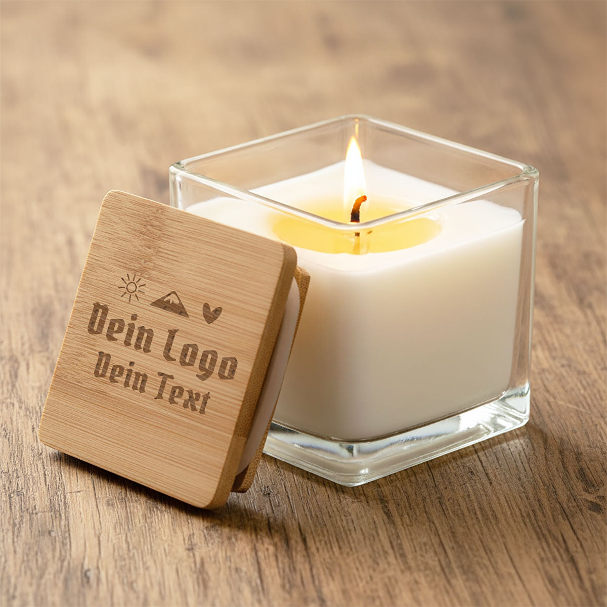 Duftkerze mit Holzdeckel Selbst Gestalten ab 1 Stk. mit Logo oder Text