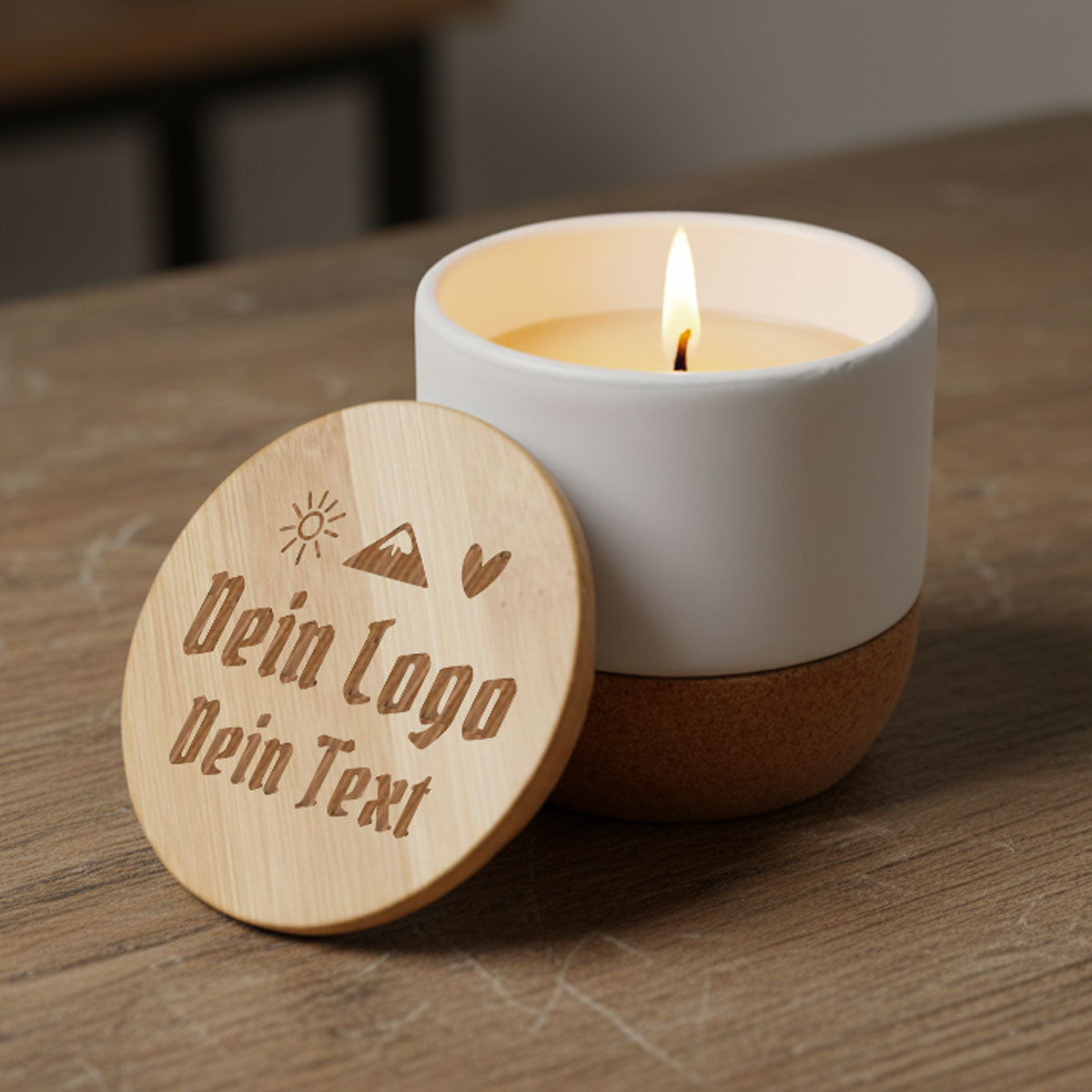 Duftkerze mit Holzdeckel Selbst Gestalten ab 1 Stk. mit Logo oder Text