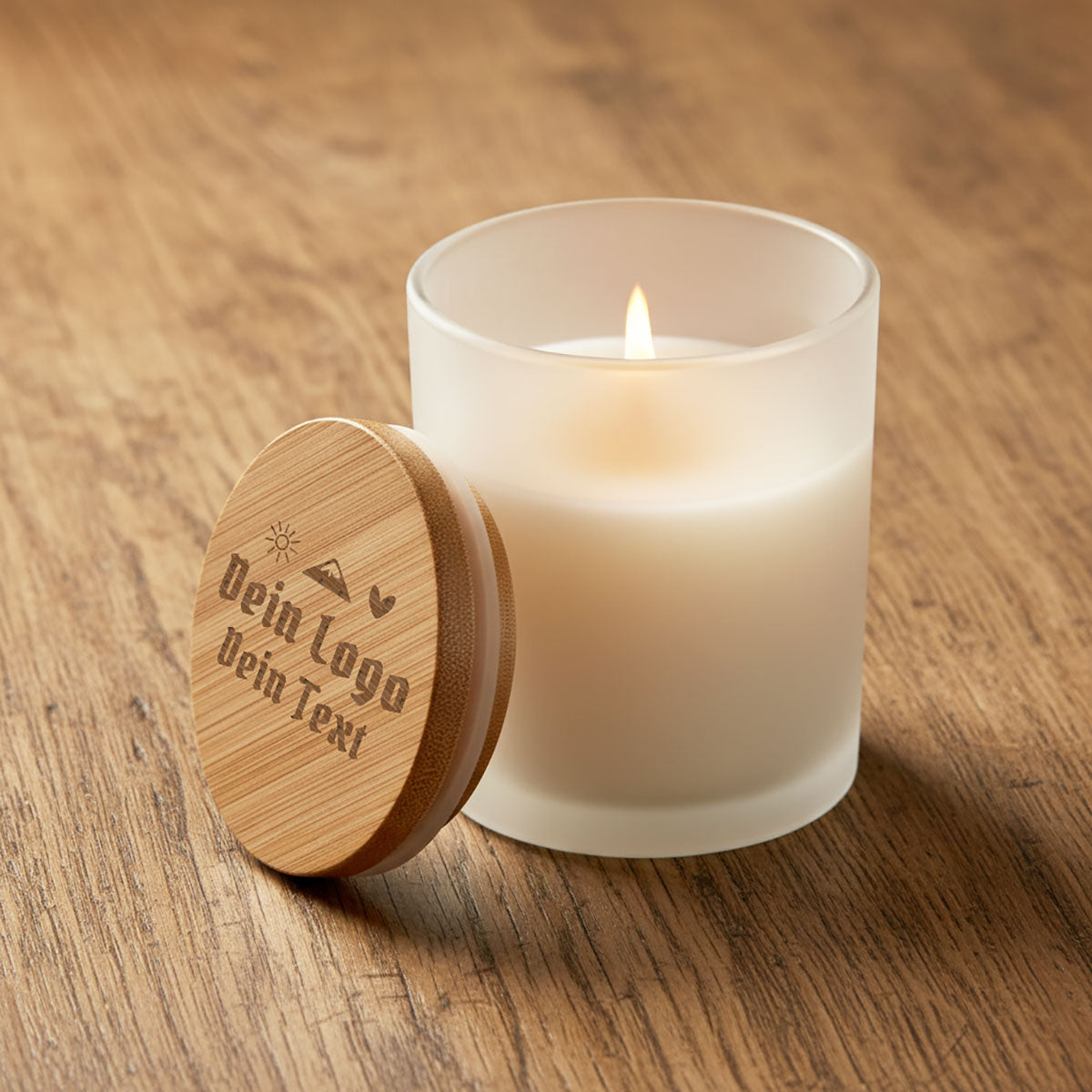 Duftkerze mit Holzdeckel Selbst Gestalten ab 1 Stk. mit Logo oder Text