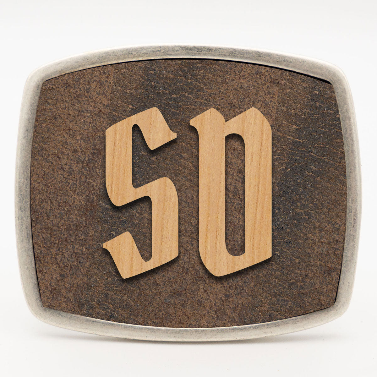 Gürtelschnalle mit Initialen Leder und Holz Kombination ab 1 Stk.