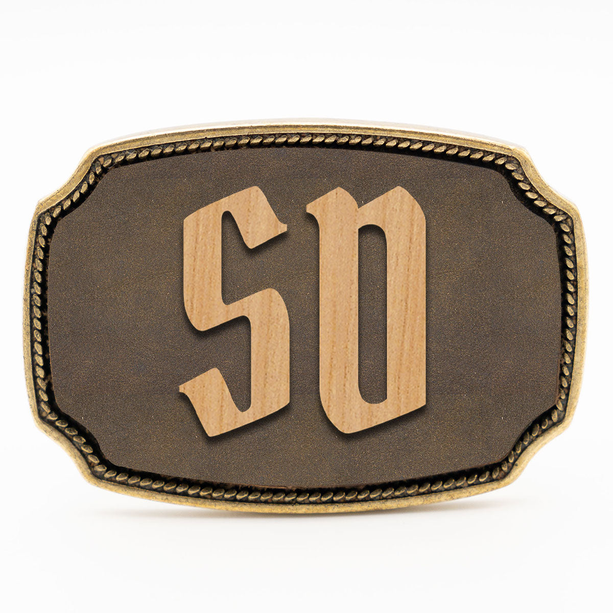 Gürtelschnalle mit Initialen Leder und Holz Kombination ab 1 Stk.