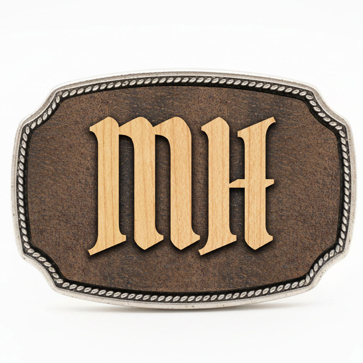 Gürtelschnalle mit Initialen Leder und Holz Kombination ab 1 Stk.