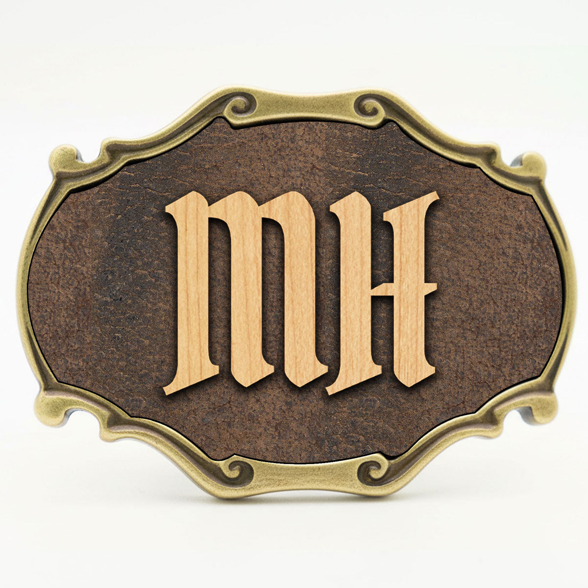 Gürtelschnalle mit Initialen Leder und Holz Kombination ab 1 Stk.