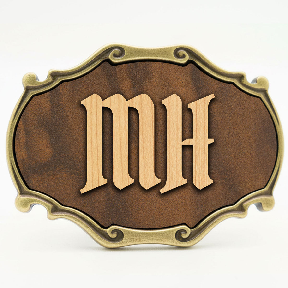 Gürtelschnalle mit Initialen Leder und Holz Kombination ab 1 Stk.