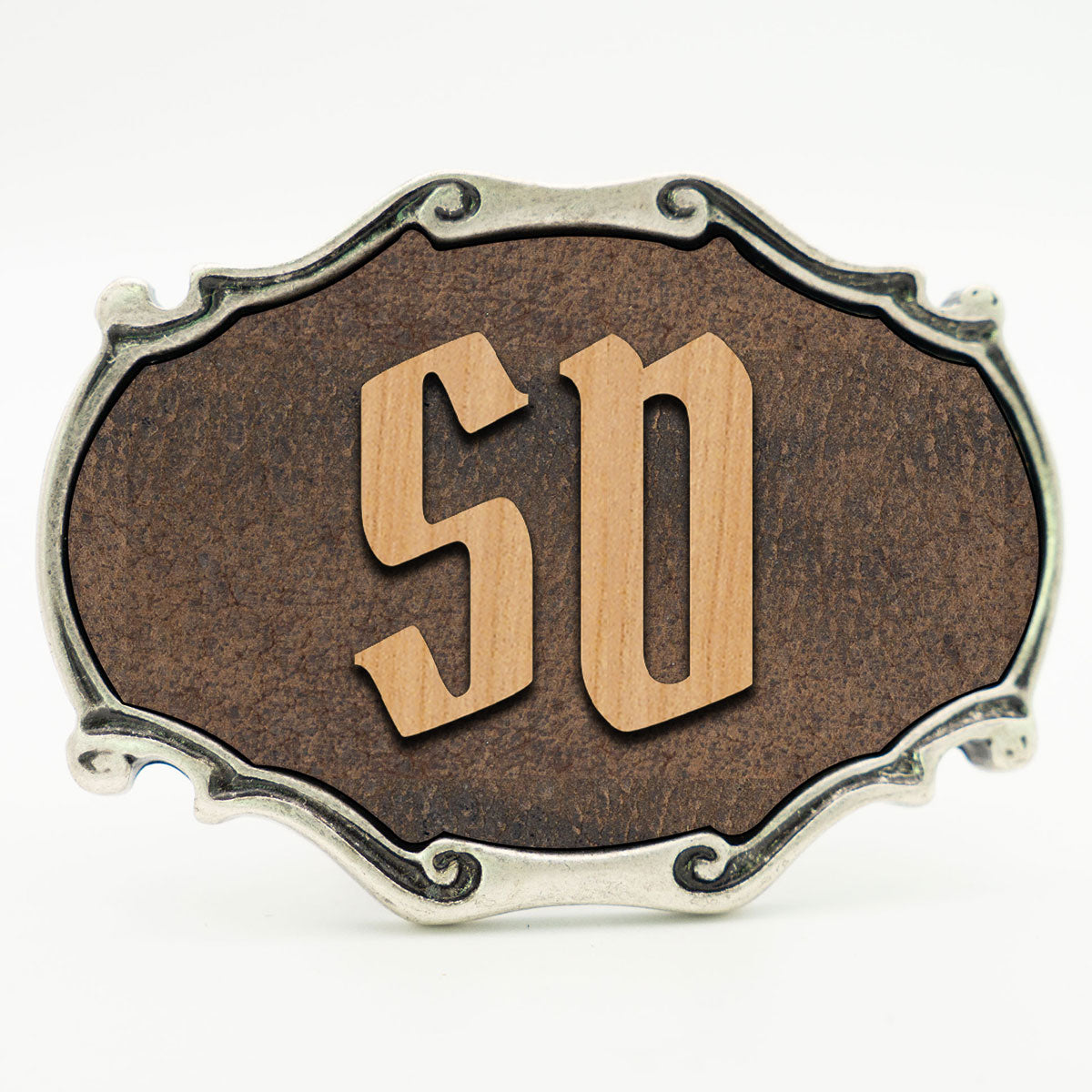 Gürtelschnalle mit Initialen Leder und Holz Kombination ab 1 Stk.