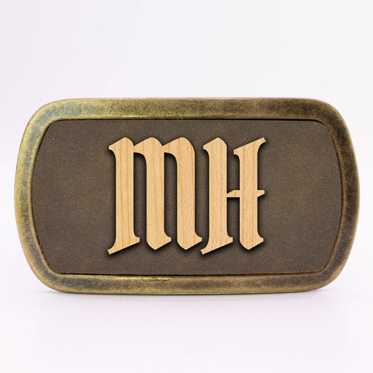 Gürtelschnalle mit Initialen Leder und Holz Kombination ab 1 Stk.