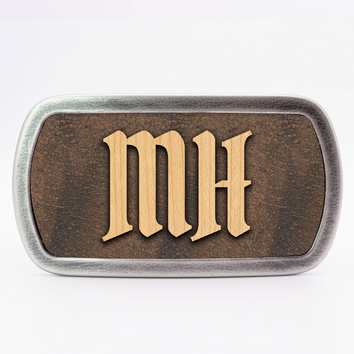 Gürtelschnalle mit Initialen Leder und Holz Kombination ab 1 Stk.