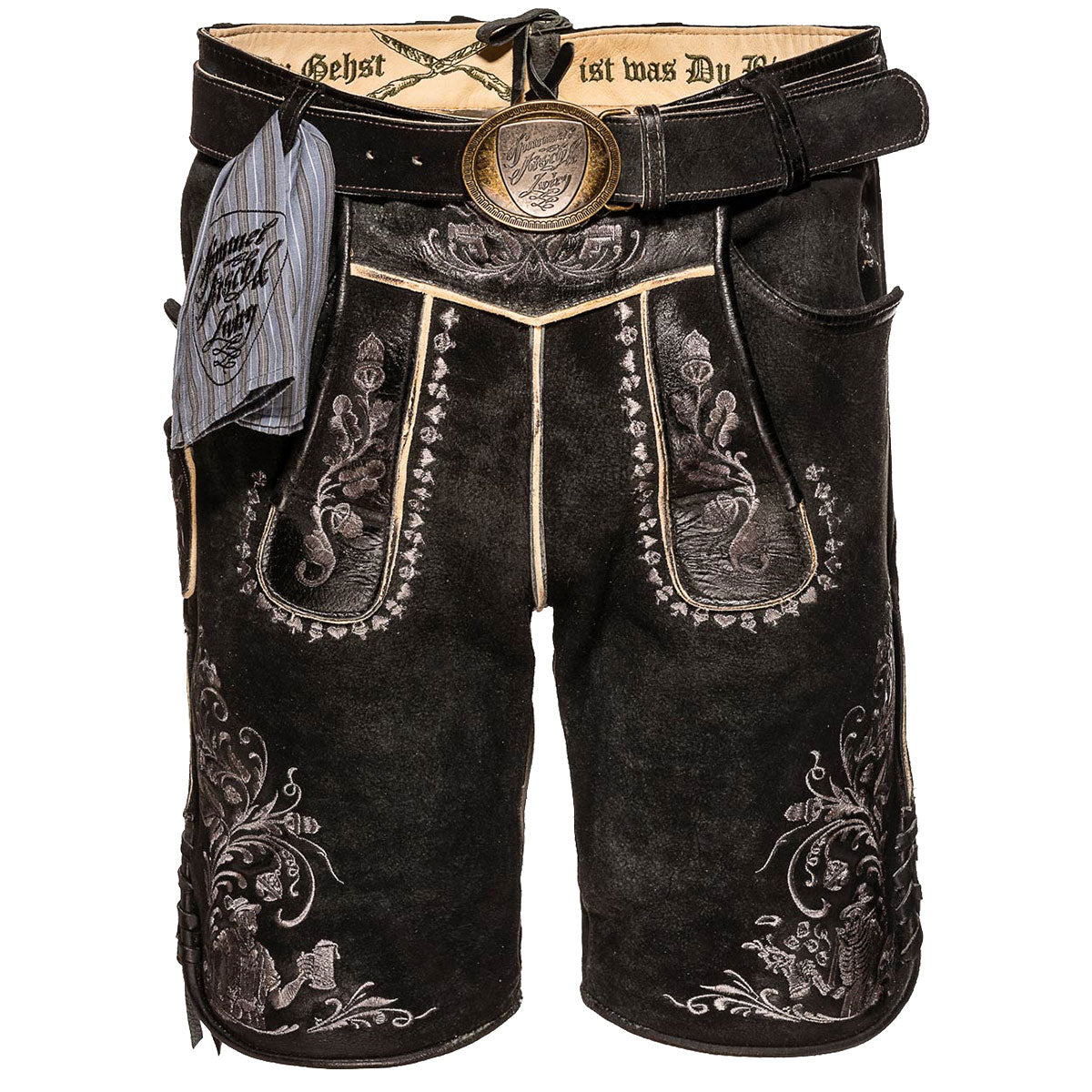 Himmel Arsch und Zwirn Lederhose Boandlkaspar Speckig Kohle Grau - Datschi Trachten