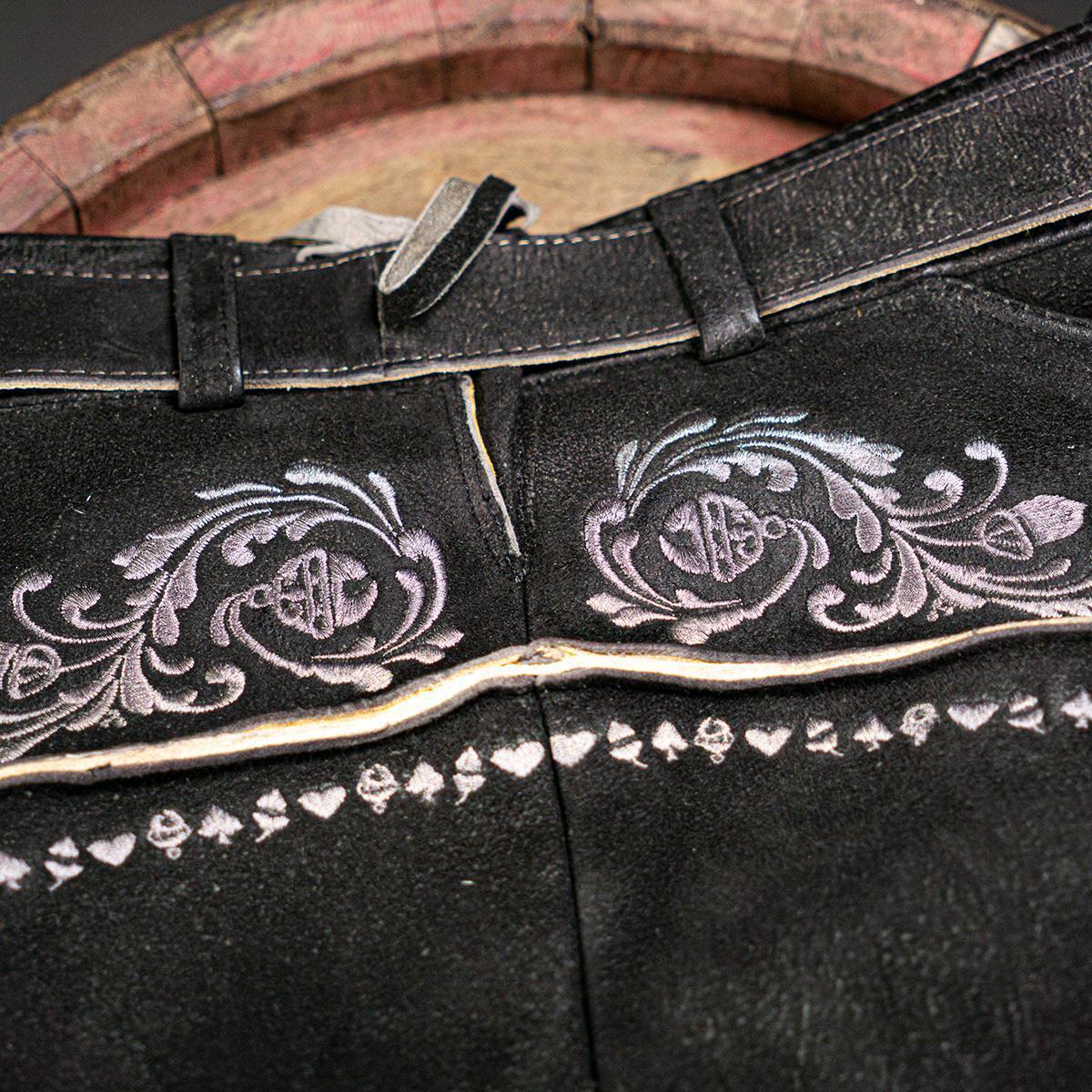 Himmel Arsch und Zwirn Lederhose Boandlkaspar Speckig Kohle Grau - Datschi Trachten