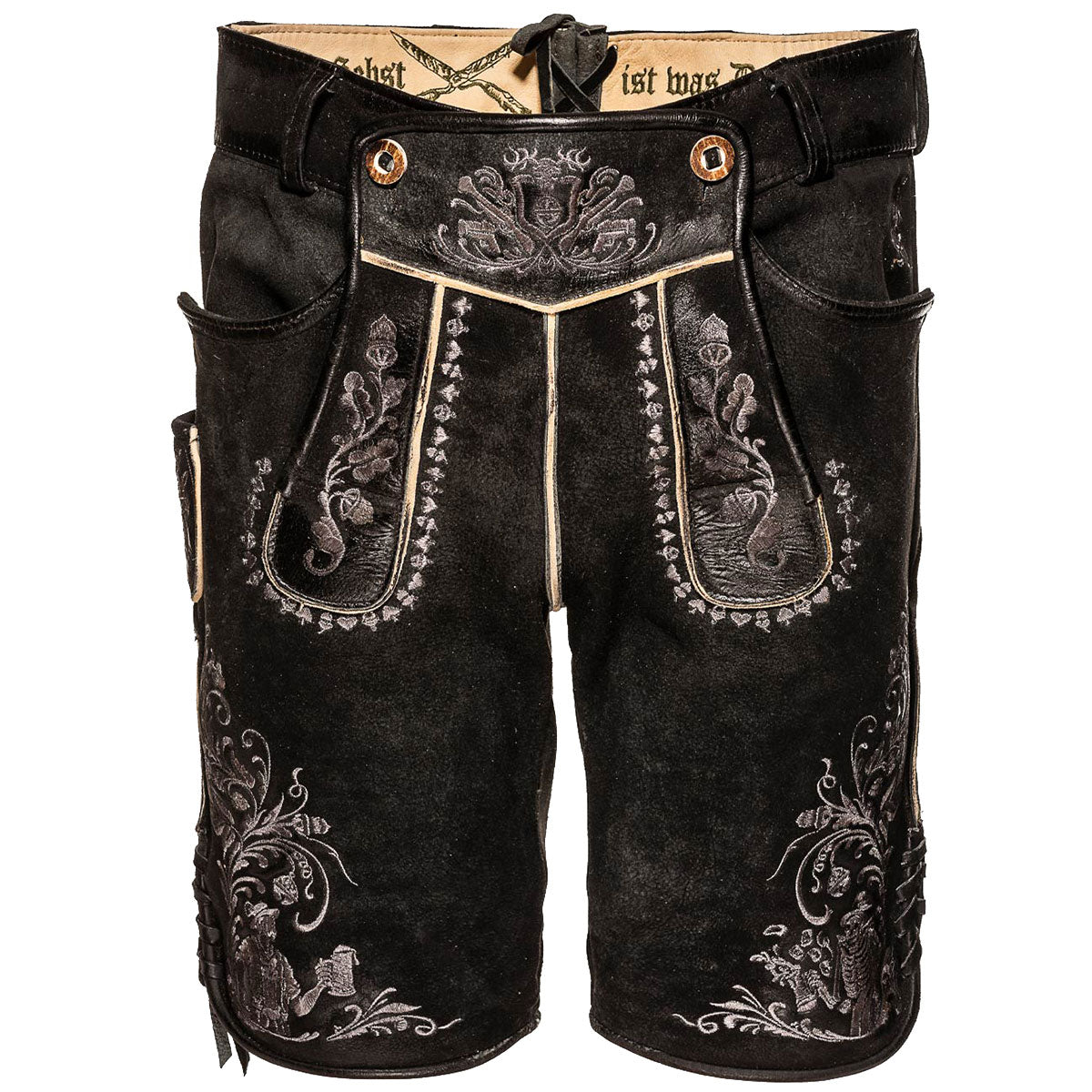 Himmel Arsch und Zwirn Lederhose Boandlkaspar Speckig Kohle Grau - Datschi Trachten