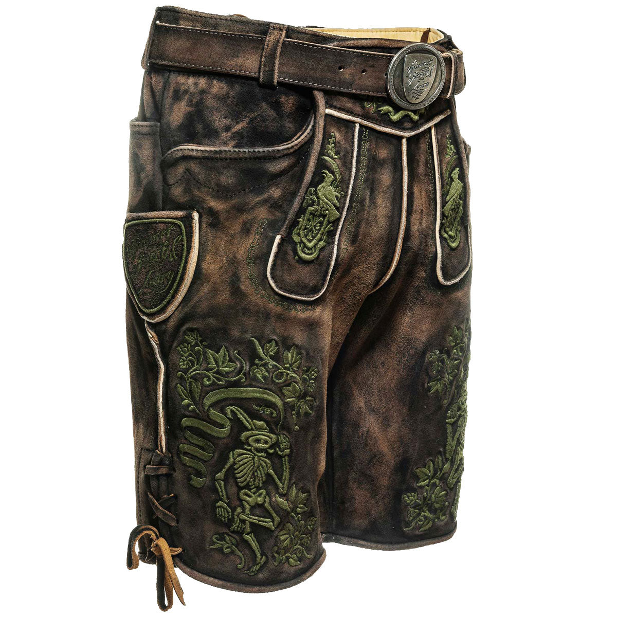 Himmel Arsch und Zwirn Lederhose Boandlkramer Kohle 3D Grün - Datschi Trachten