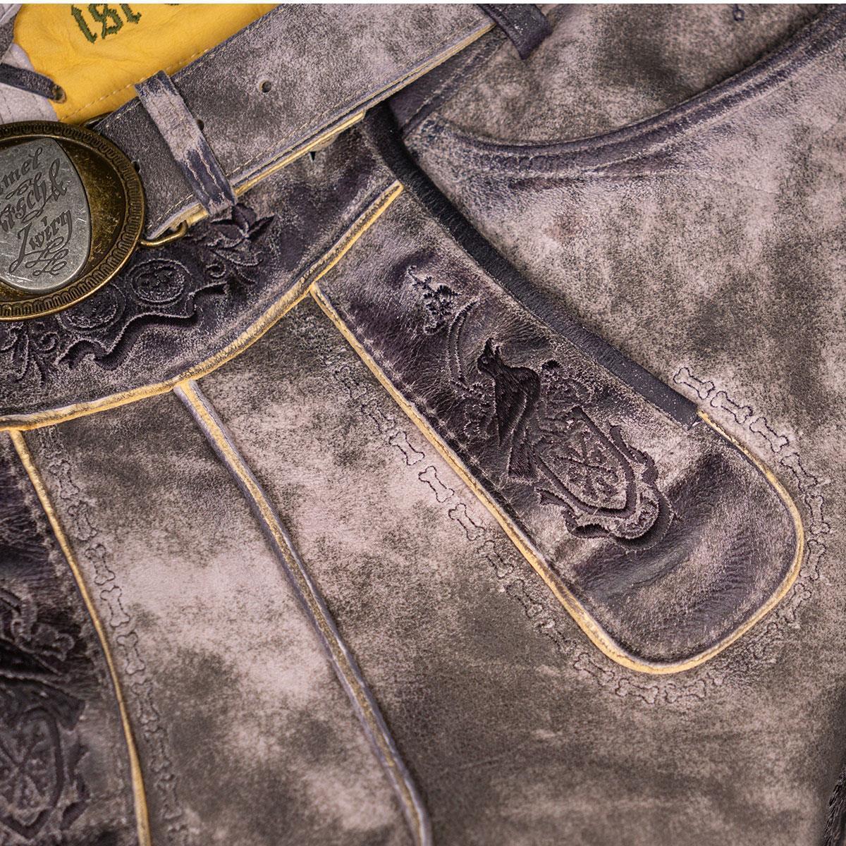 Himmel Arsch und Zwirn Lederhose Boandlkramer Nappato Stein Schwarz - Datschi Trachten