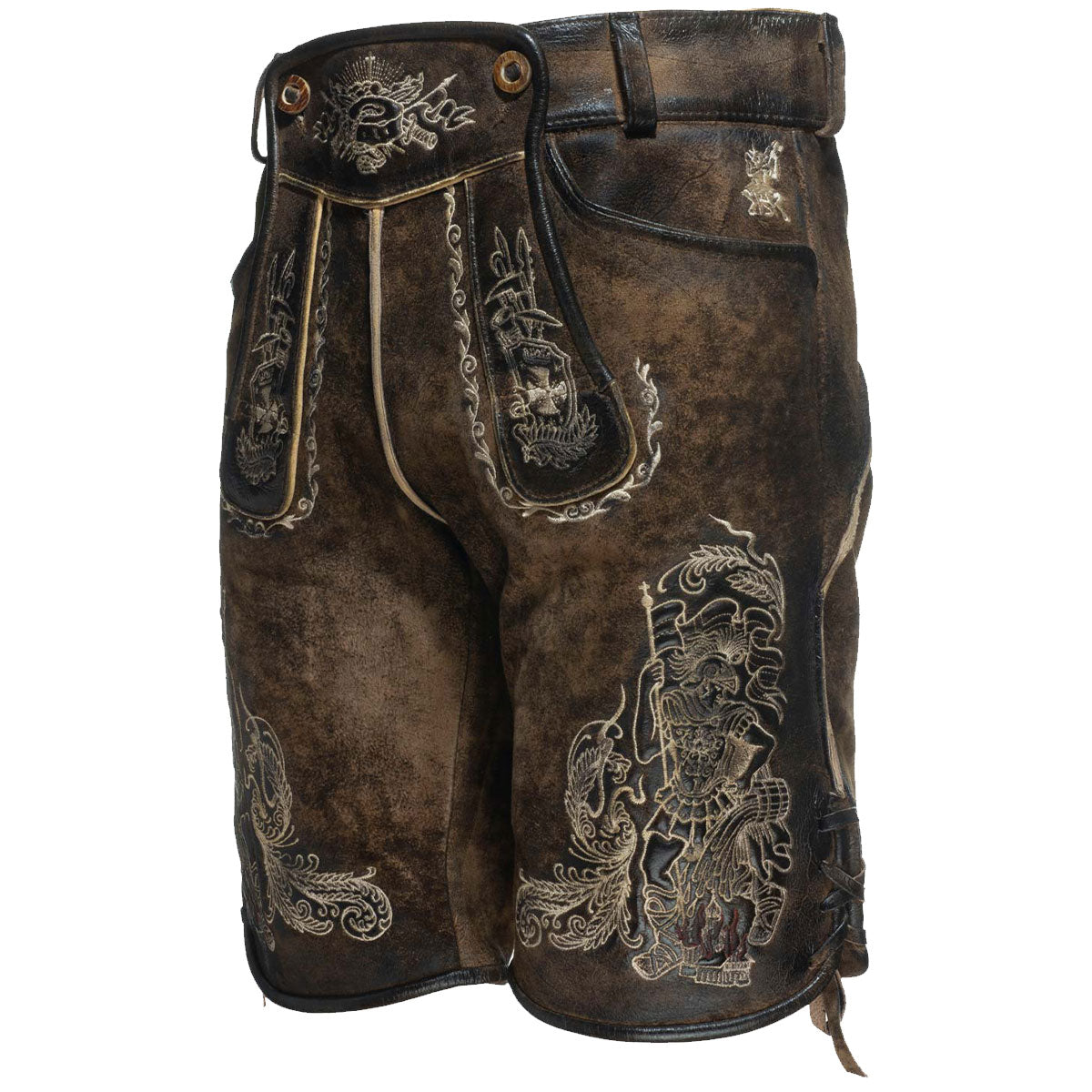 Himmel Arsch und Zwirn Lederhose St. Florian Speckig Tabak Champagne - Datschi Trachten