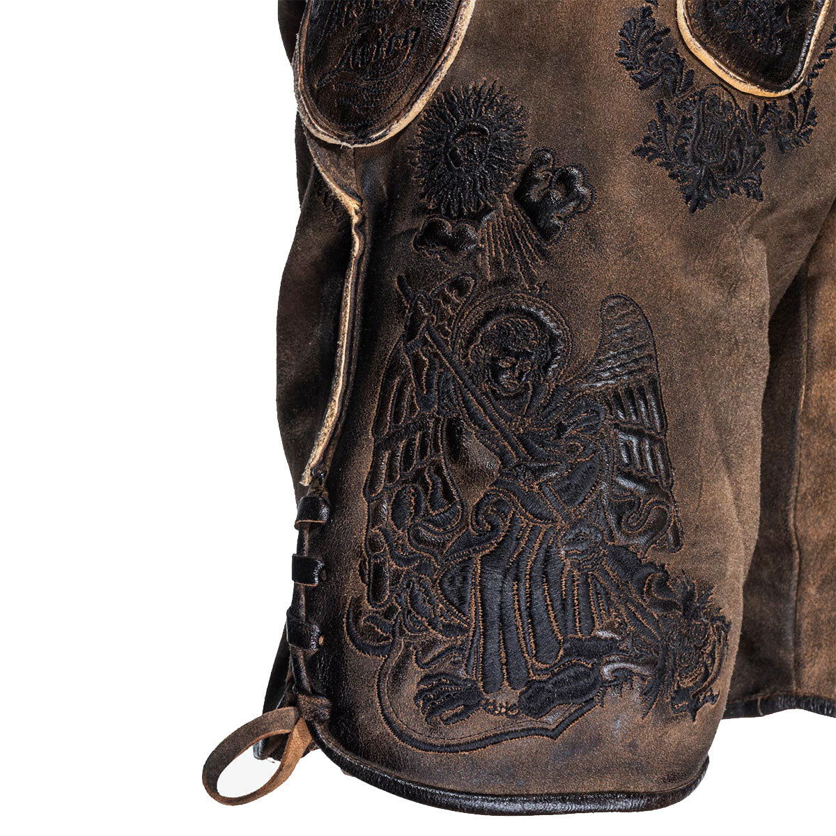 Himmel Arsch und Zwirn Lederhose St. Virtus Rustik Panther Schwarz - Datschi Trachten