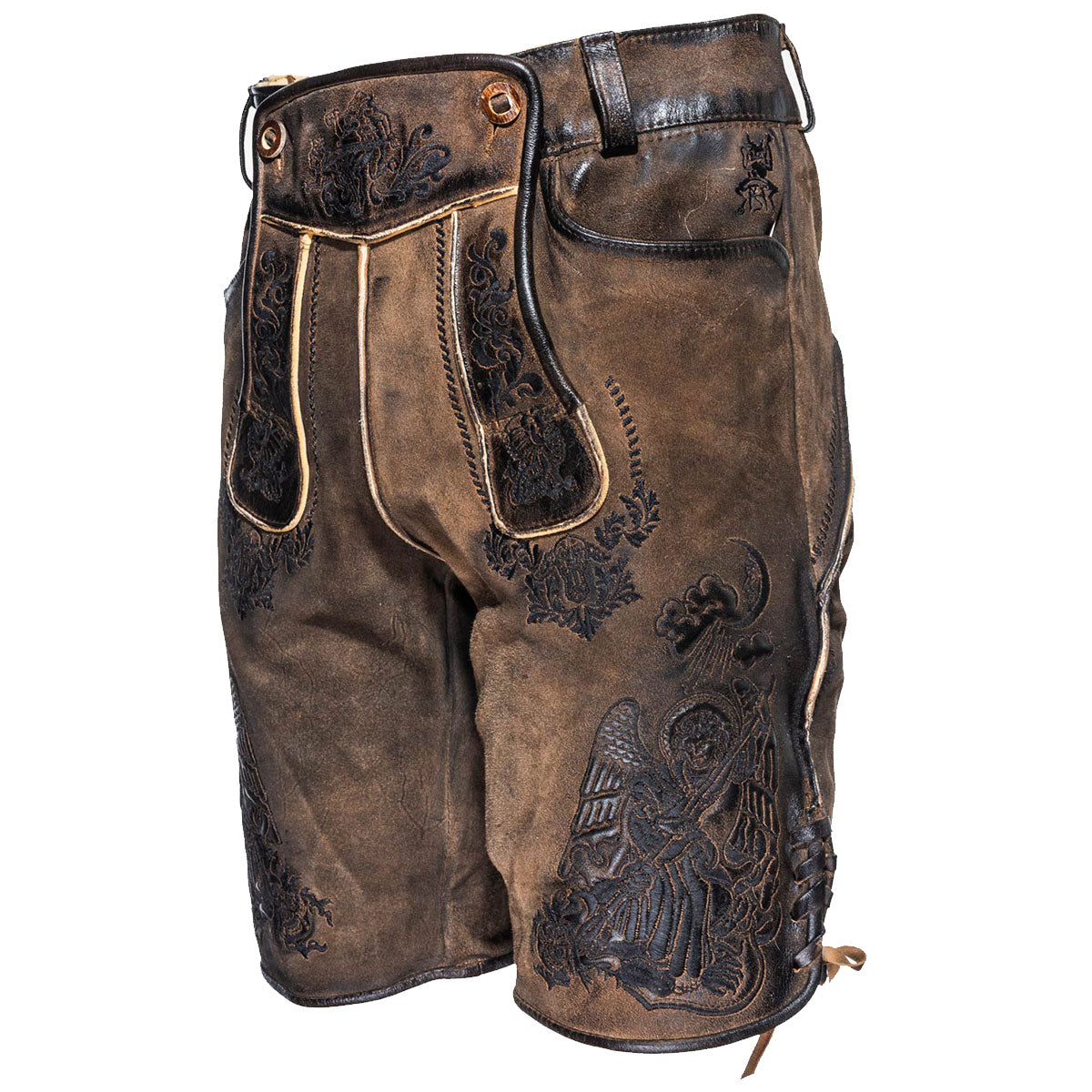 Himmel Arsch und Zwirn Lederhose St. Virtus Rustik Panther Schwarz - Datschi Trachten