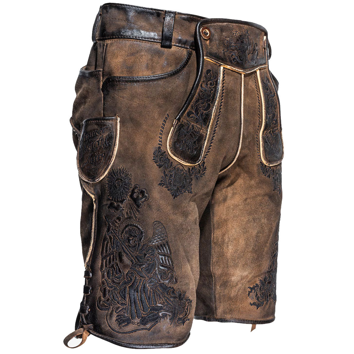 Himmel Arsch und Zwirn Lederhose St. Virtus Rustik Panther Schwarz - Datschi Trachten