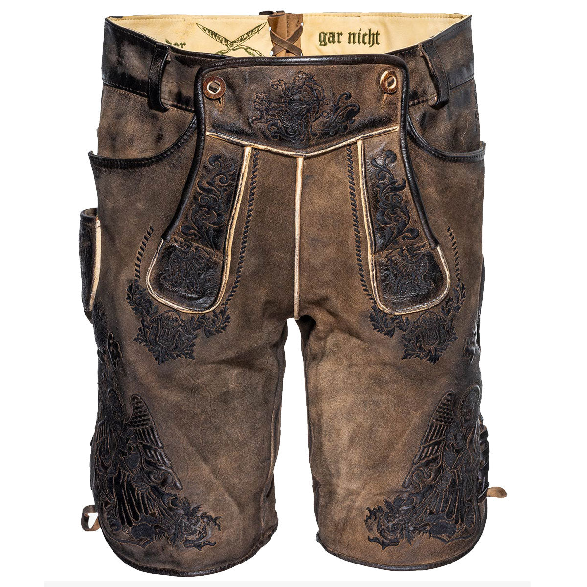 Himmel Arsch und Zwirn Lederhose St. Virtus Rustik Panther Schwarz - Datschi Trachten