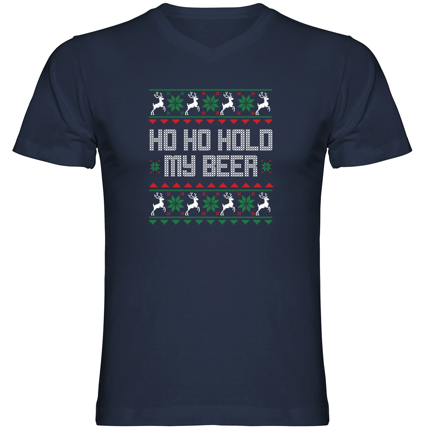 Hold my Beer Ugly Christmas Herren Tshirt V-Ausschnitt - Datschi Trachten
