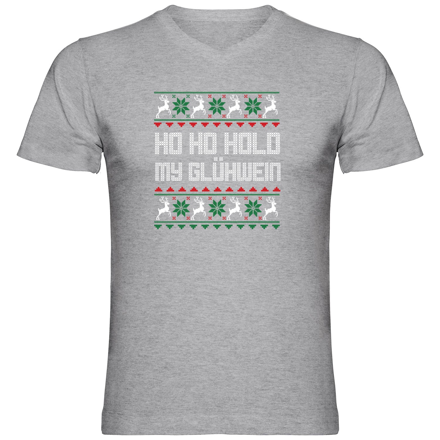 Hold my Glühwein Ugly Christmas Herren Tshirt V-Ausschnitt - Datschi Trachten