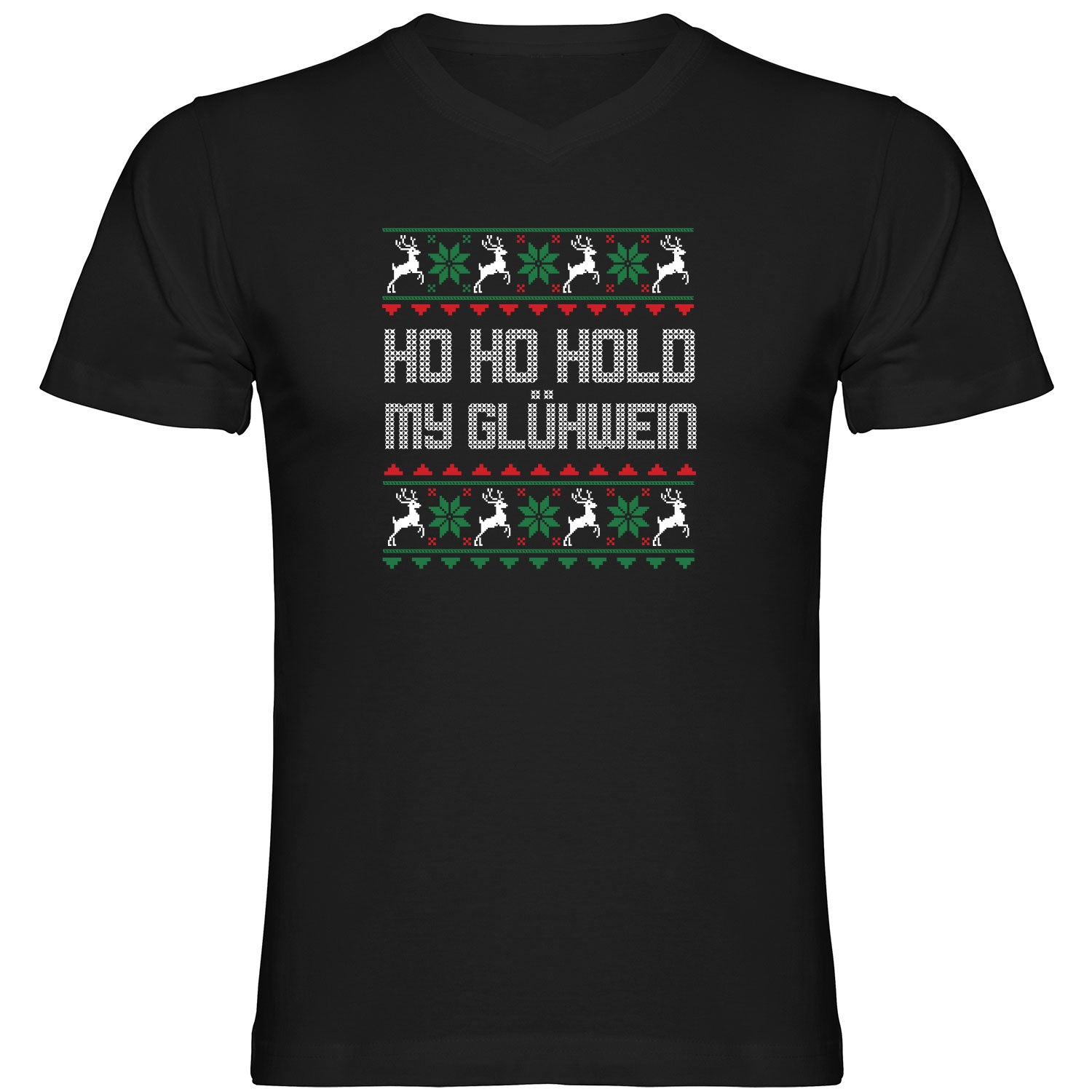 Hold my Glühwein Ugly Christmas Herren Tshirt V-Ausschnitt - Datschi Trachten