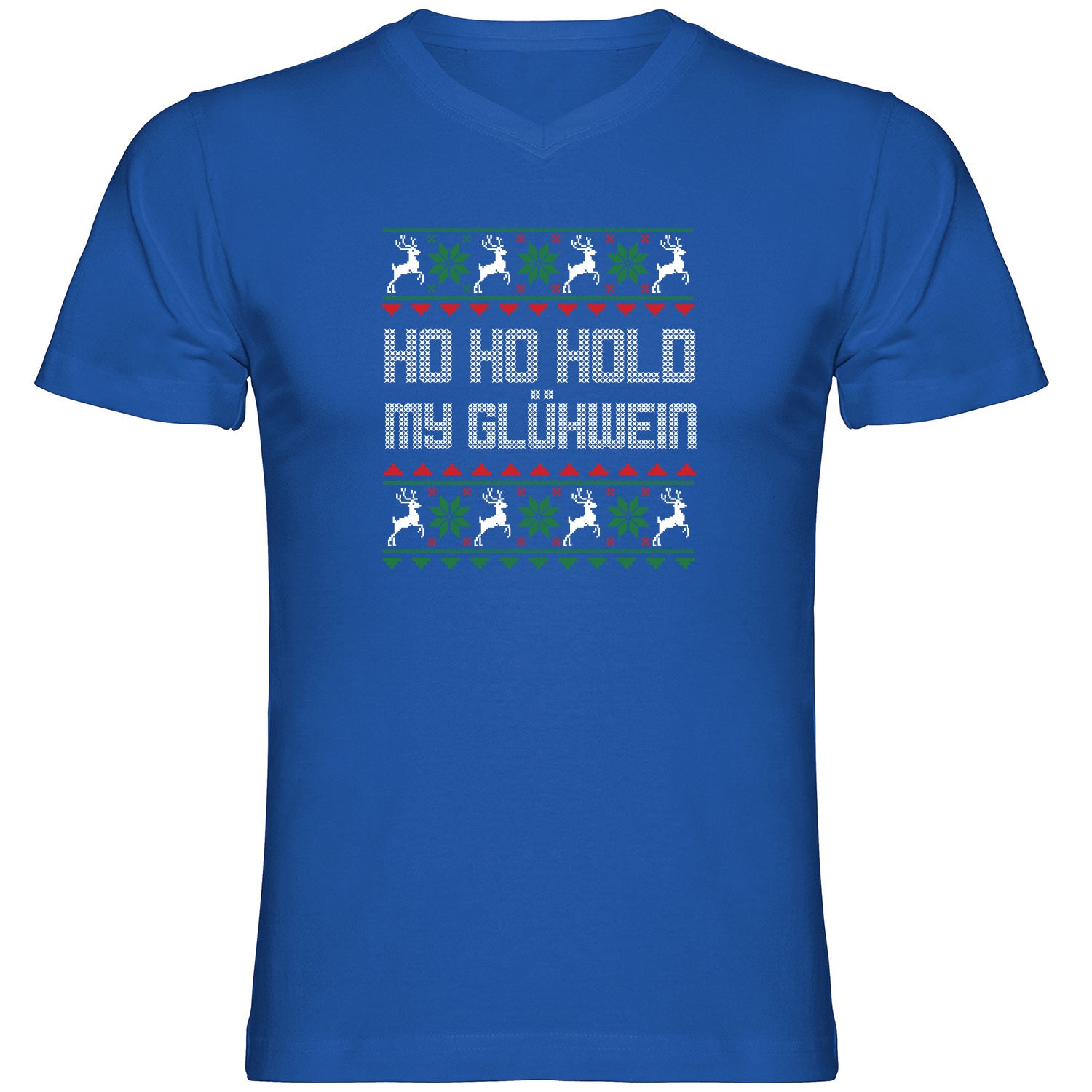Hold my Glühwein Ugly Christmas Herren Tshirt V-Ausschnitt - Datschi Trachten