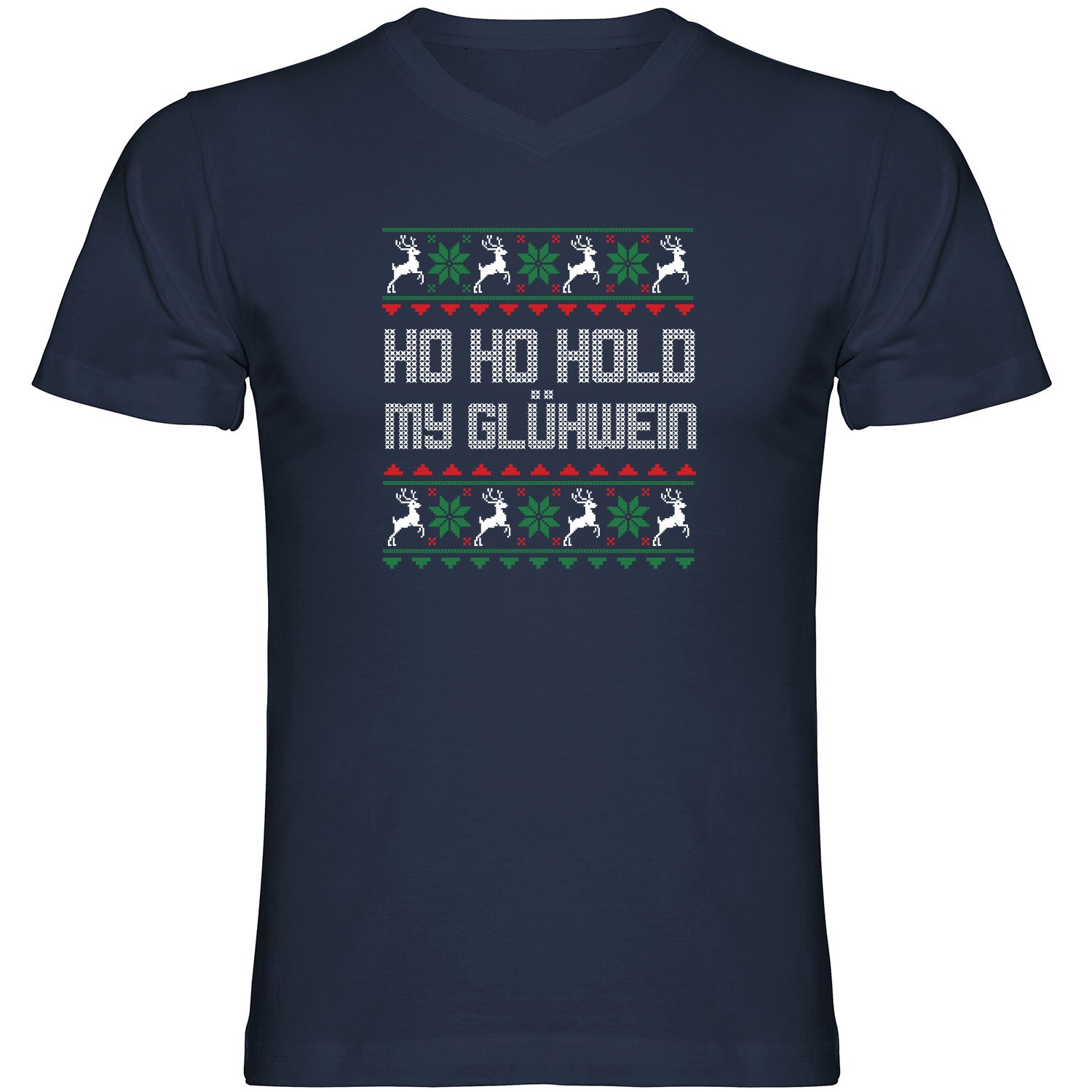 Hold my Glühwein Ugly Christmas Herren Tshirt V-Ausschnitt - Datschi Trachten