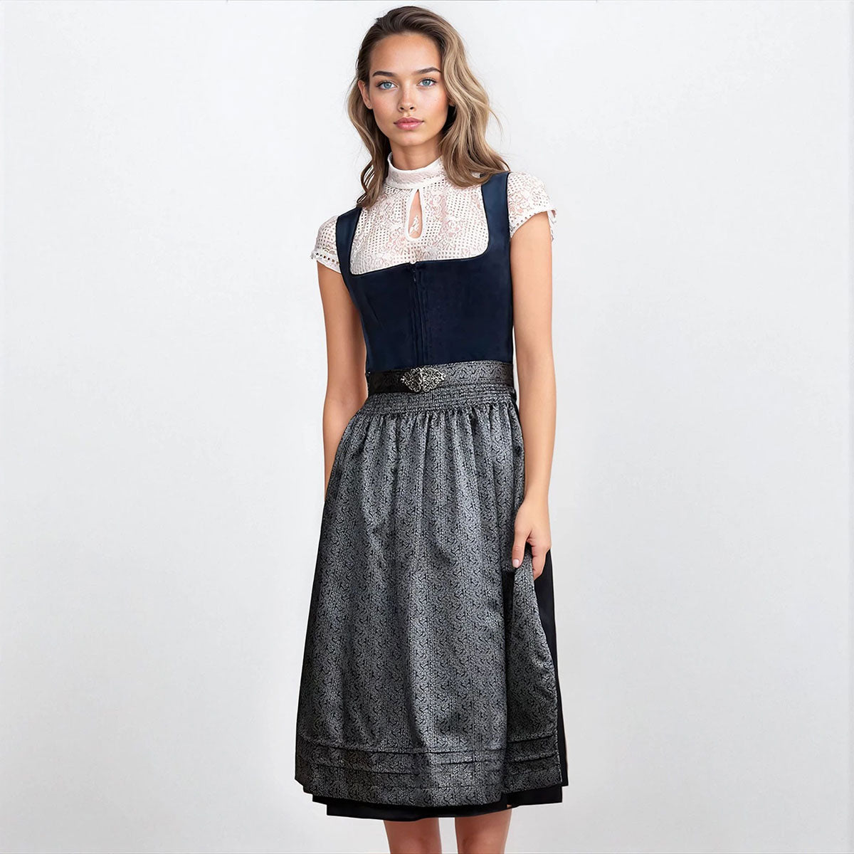 Krüger Dirndl Aurela Dunkelblau Samt Reißverschluss 70cm - Datschi Trachten