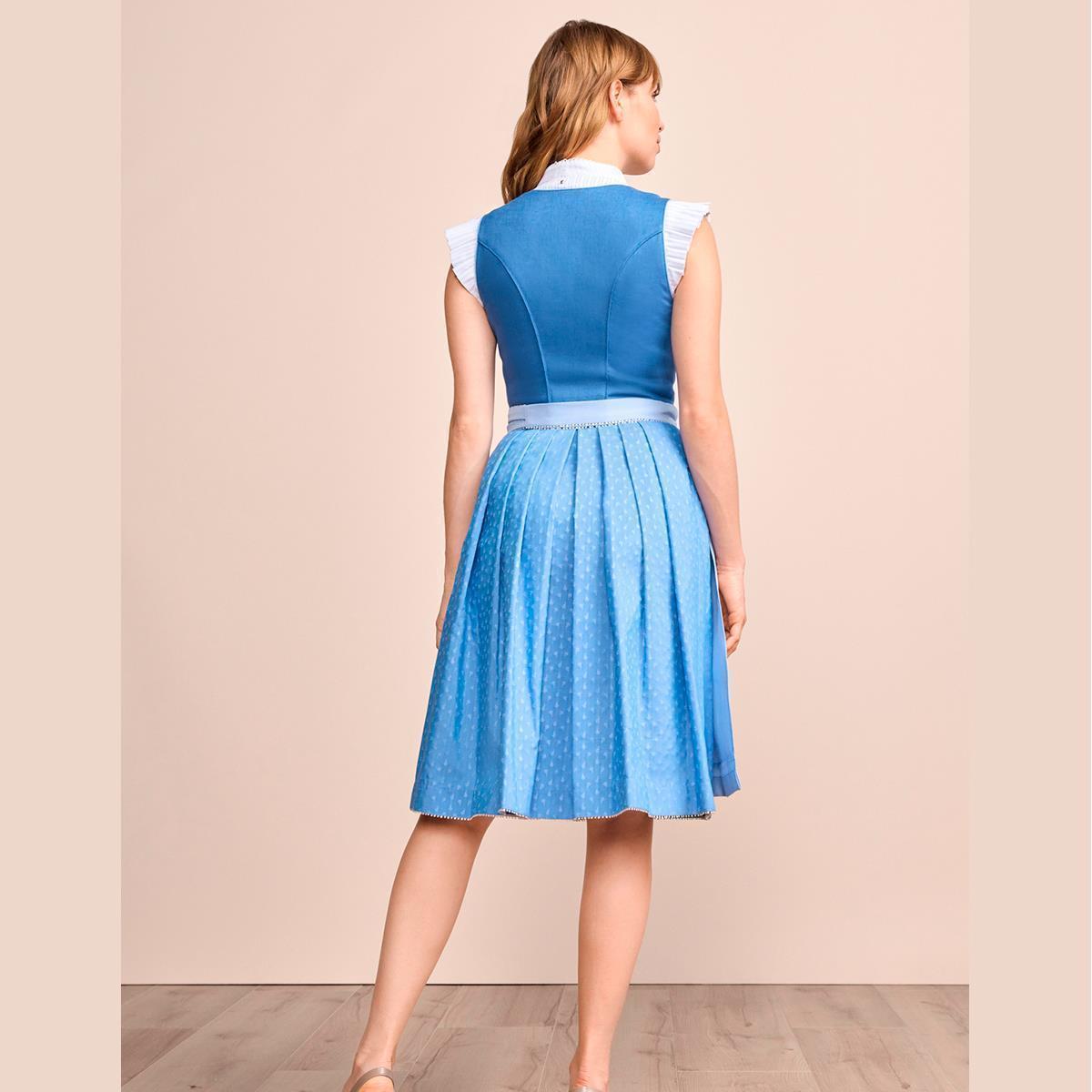 Krüger Dirndl Dorette Hellblau Leinen Mieder 60cm Balkonausschnitt - Datschi Trachten